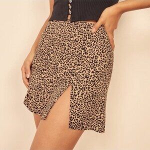 Reformation Margot Skirt Bengal Leopard Brown Mini Slit Size 0